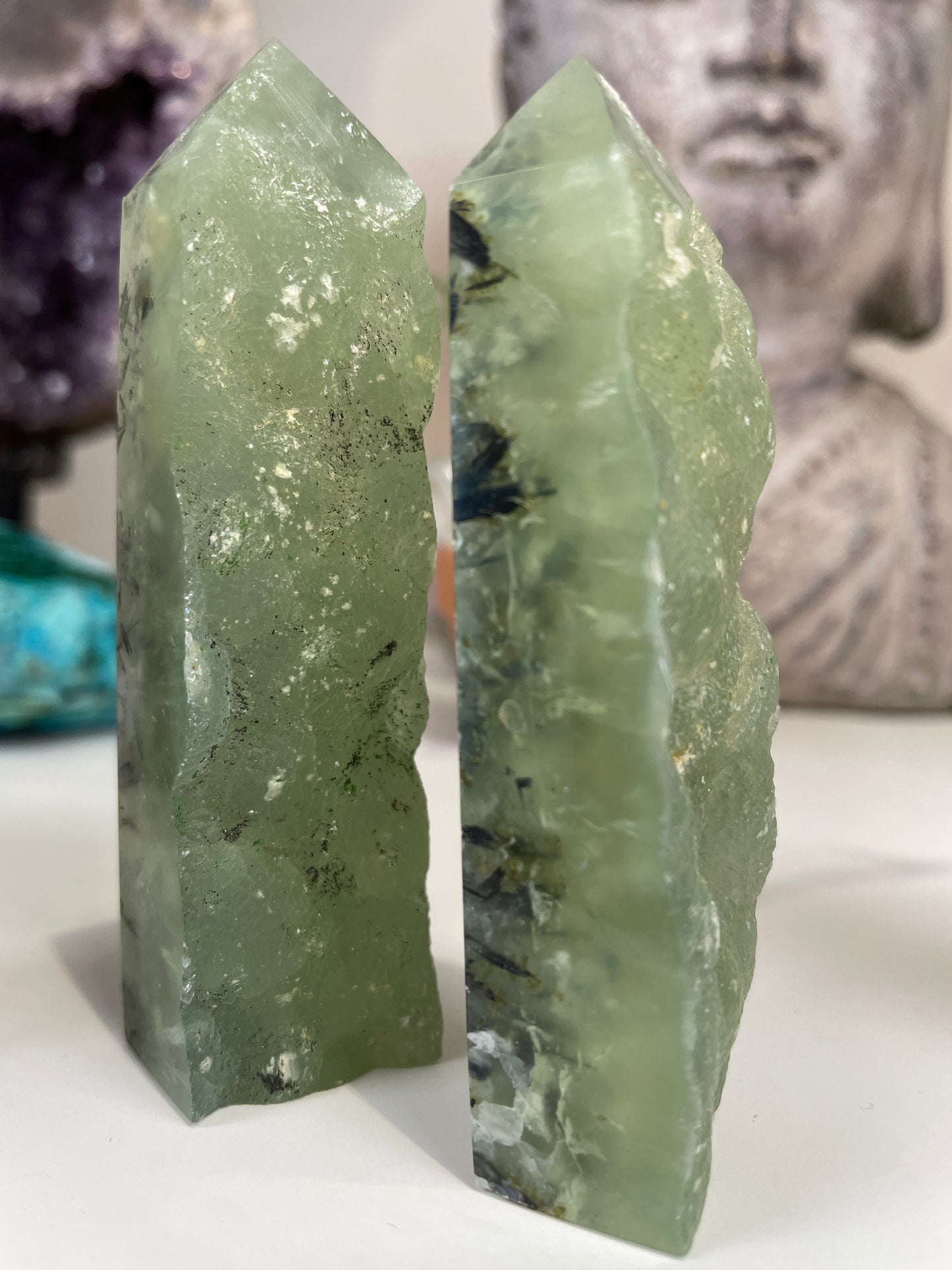 Prehnite Half Polished Tower