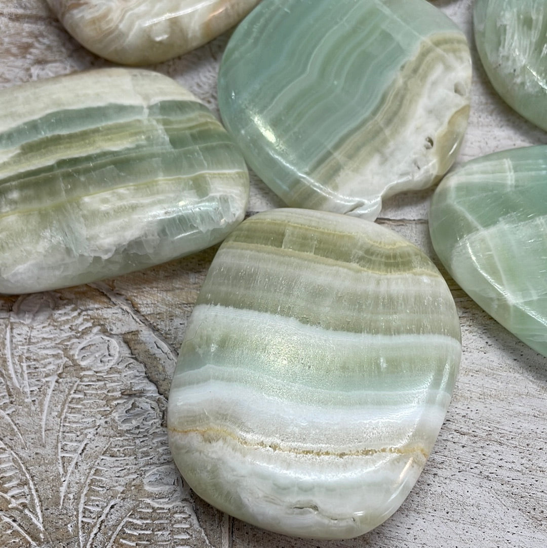 Pistachio Calcite Palm Stone