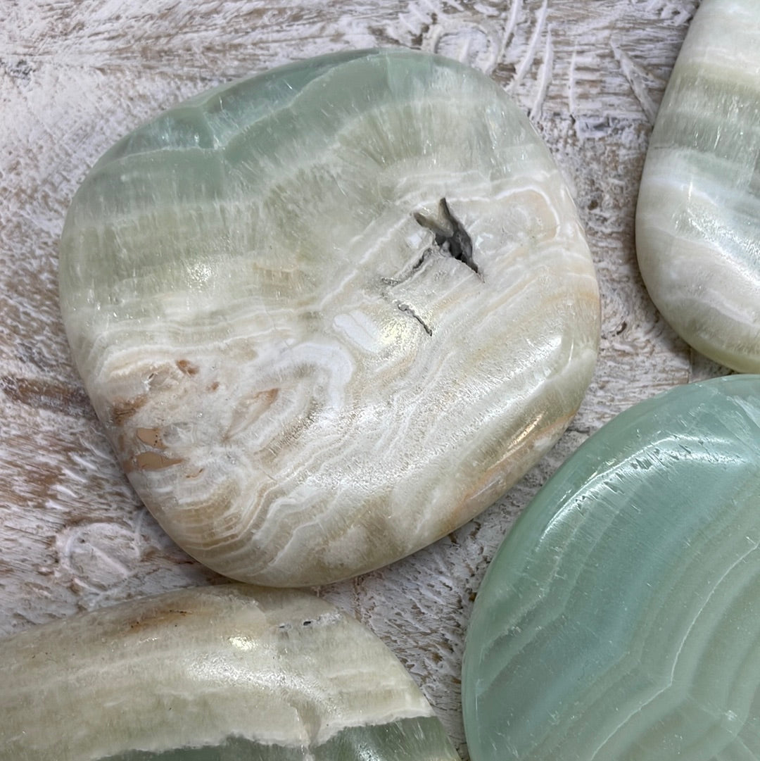 Pistachio Calcite Palm Stone
