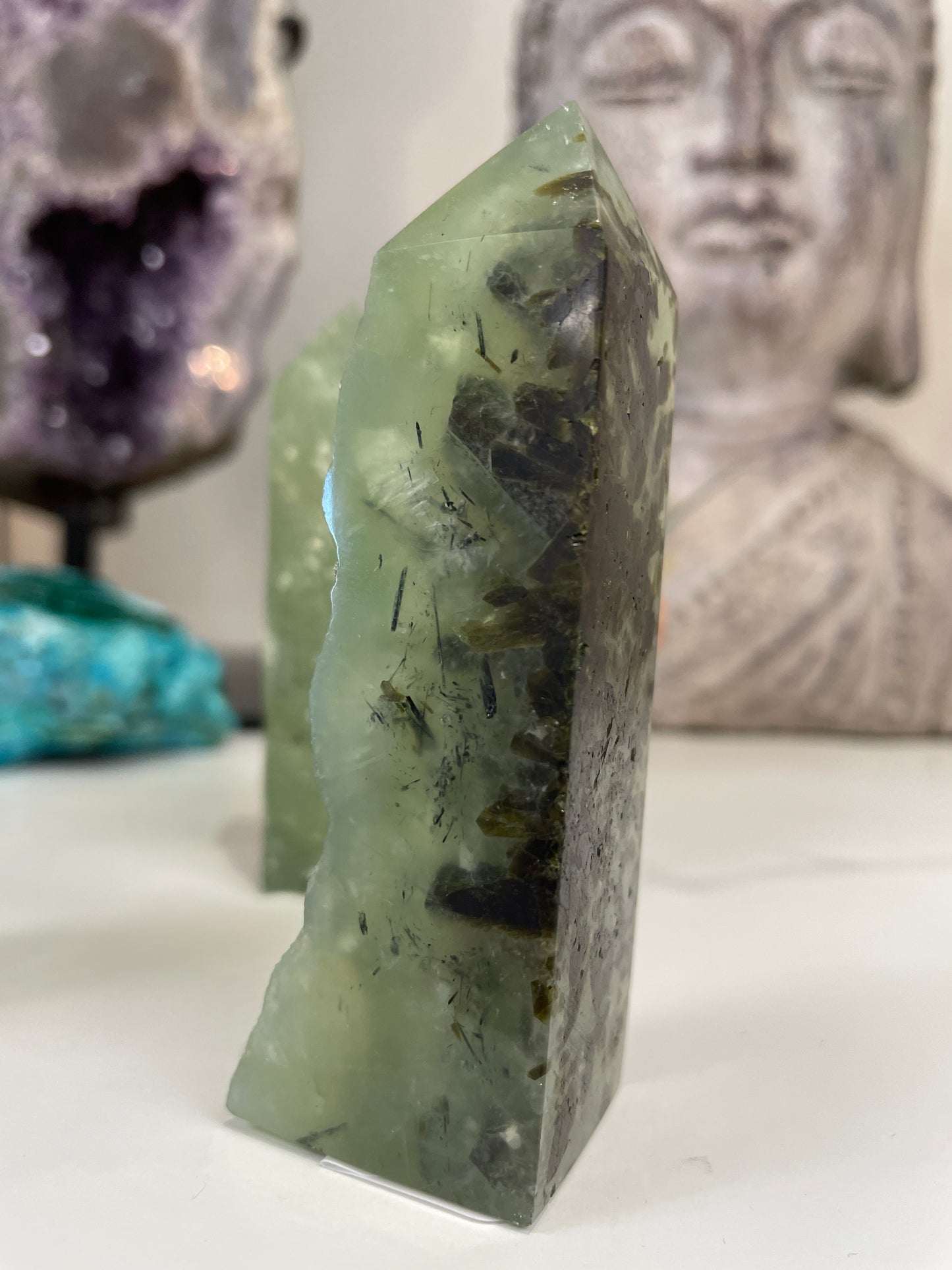Prehnite Half Polished Tower