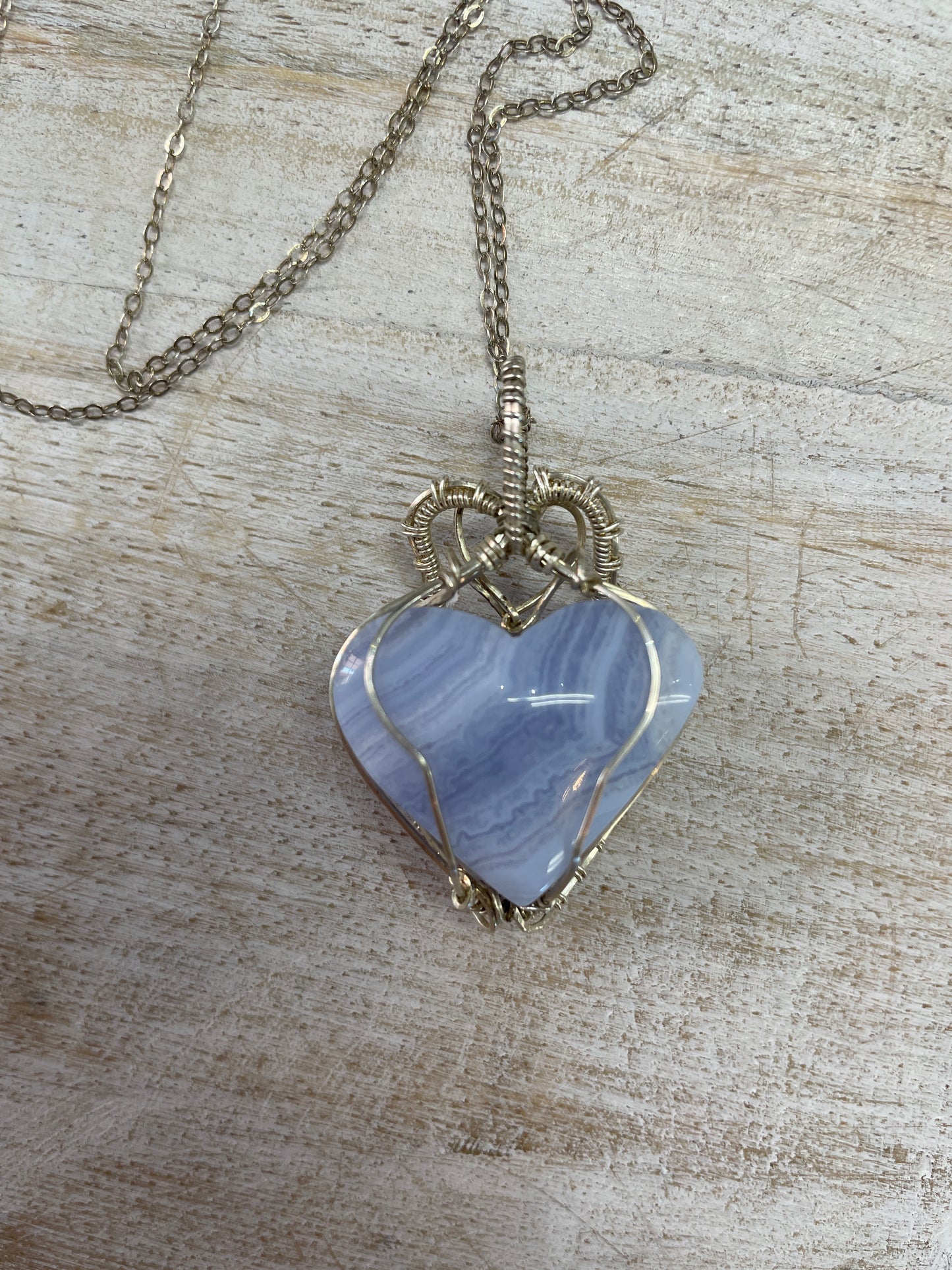 Blue Lace Agate Wire Wrapped Necklace