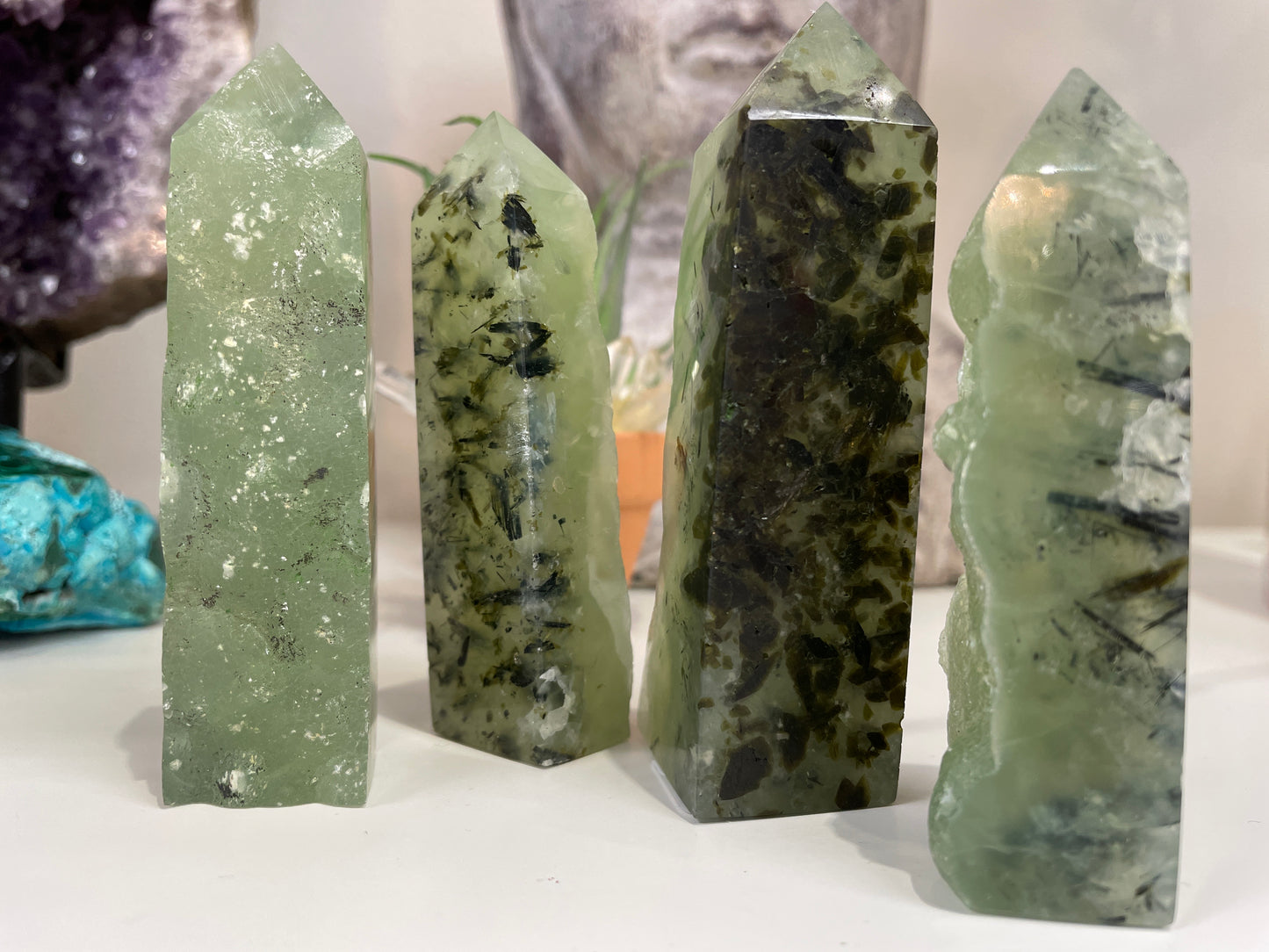 Prehnite Half Polished Tower