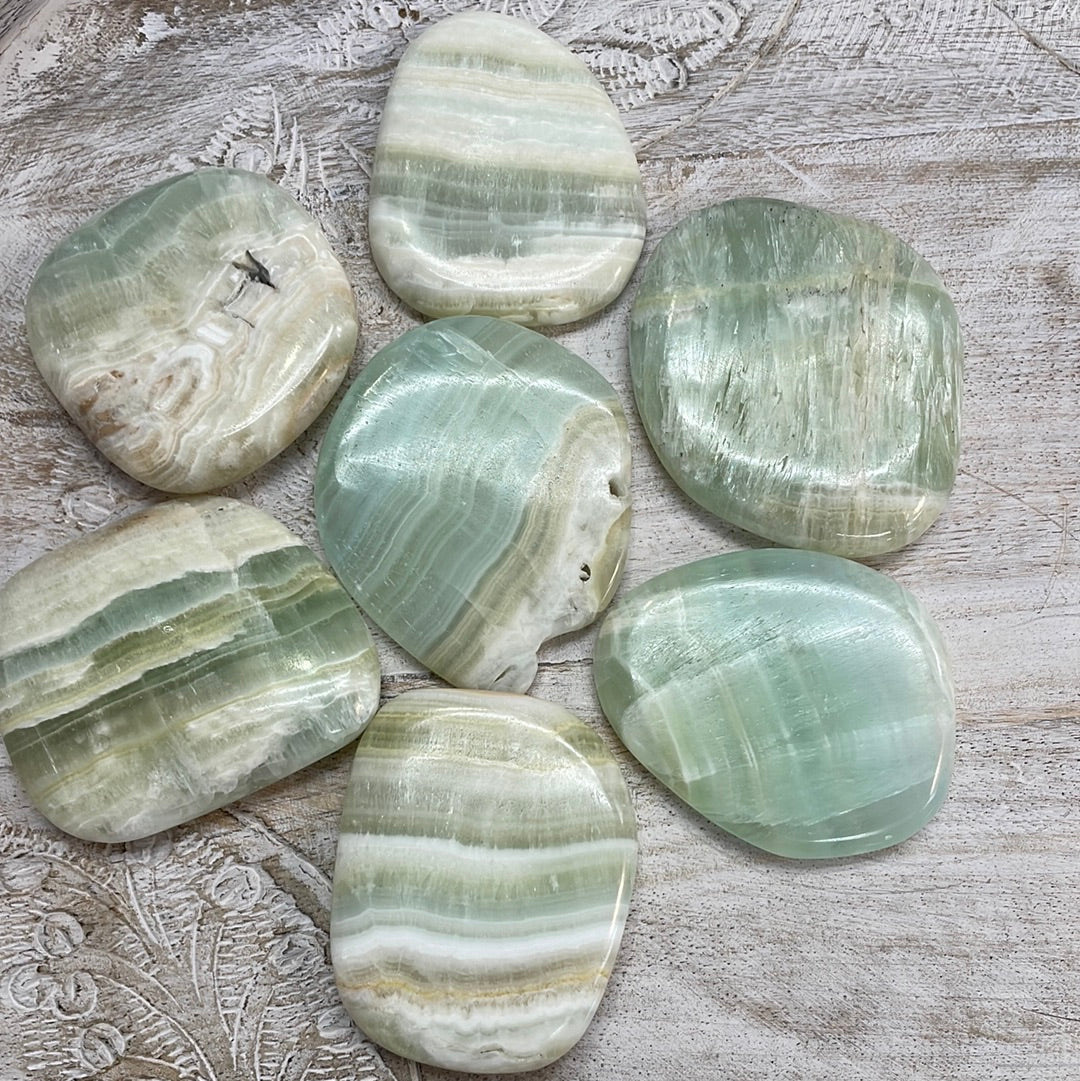 Pistachio Calcite Palm Stone