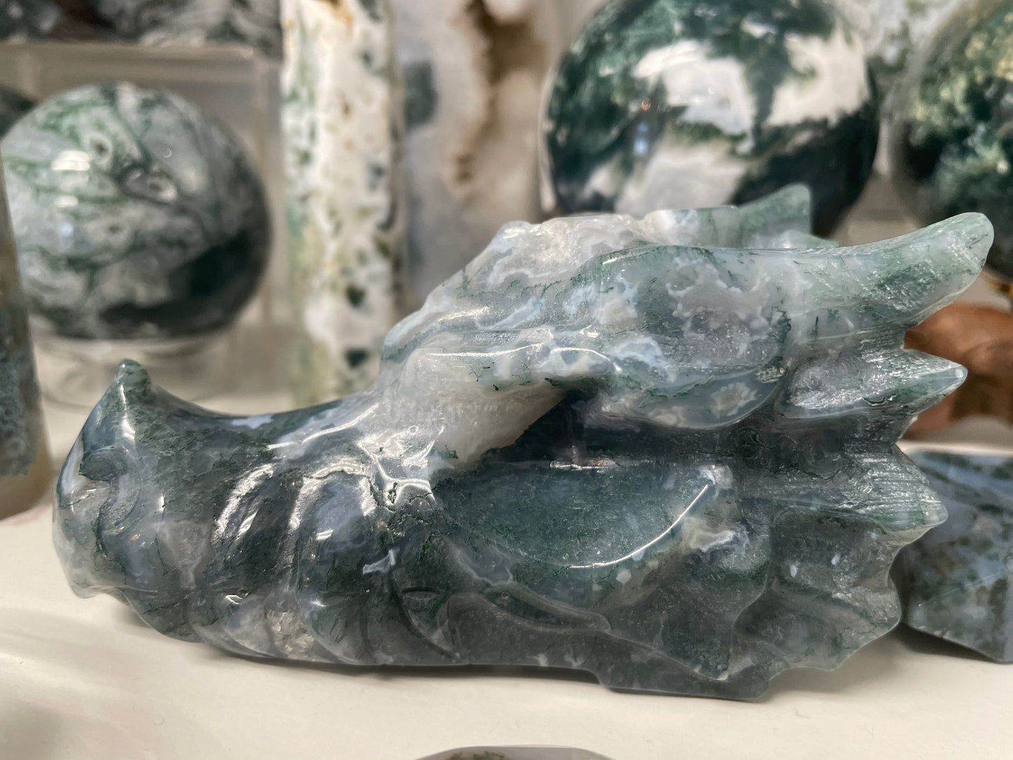 Moss Agate Dragon Head