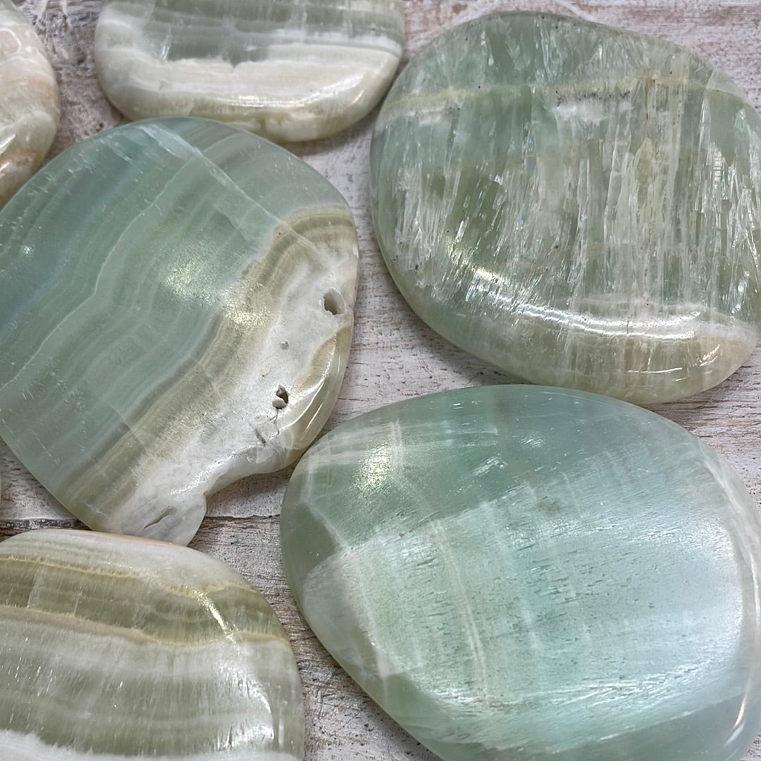 Pistachio Calcite Palm Stone