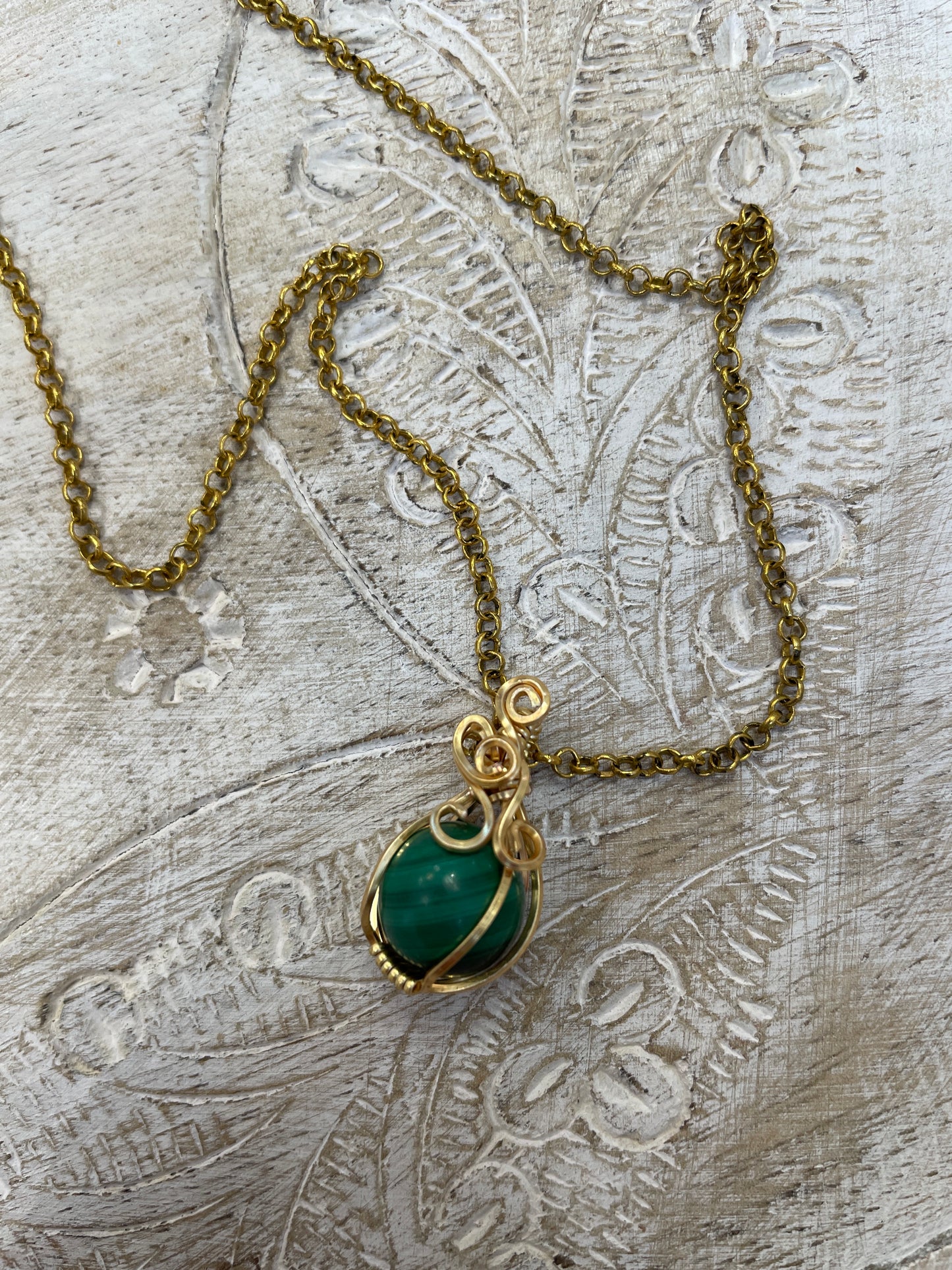 Malachite Wire Wrapped Necklace