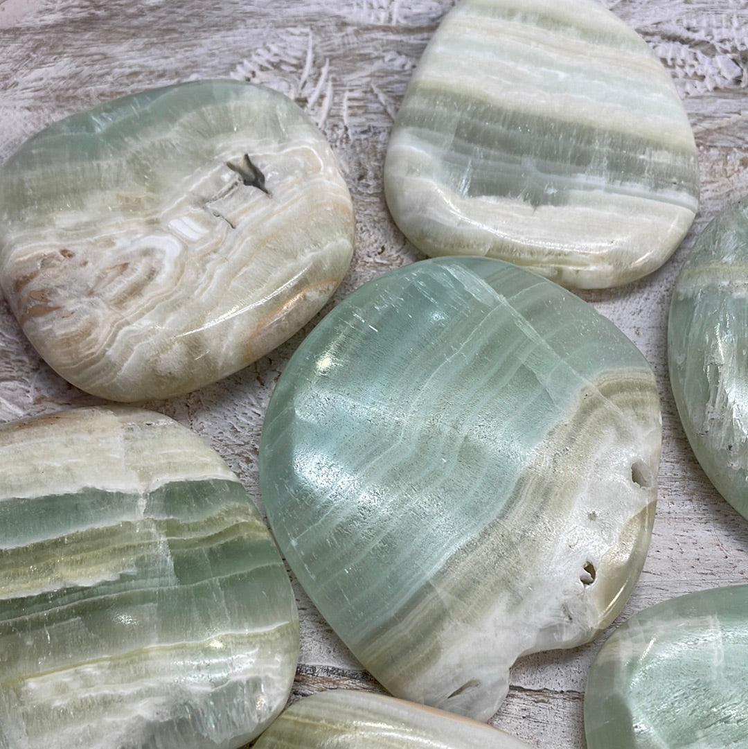 Pistachio Calcite Palm Stone