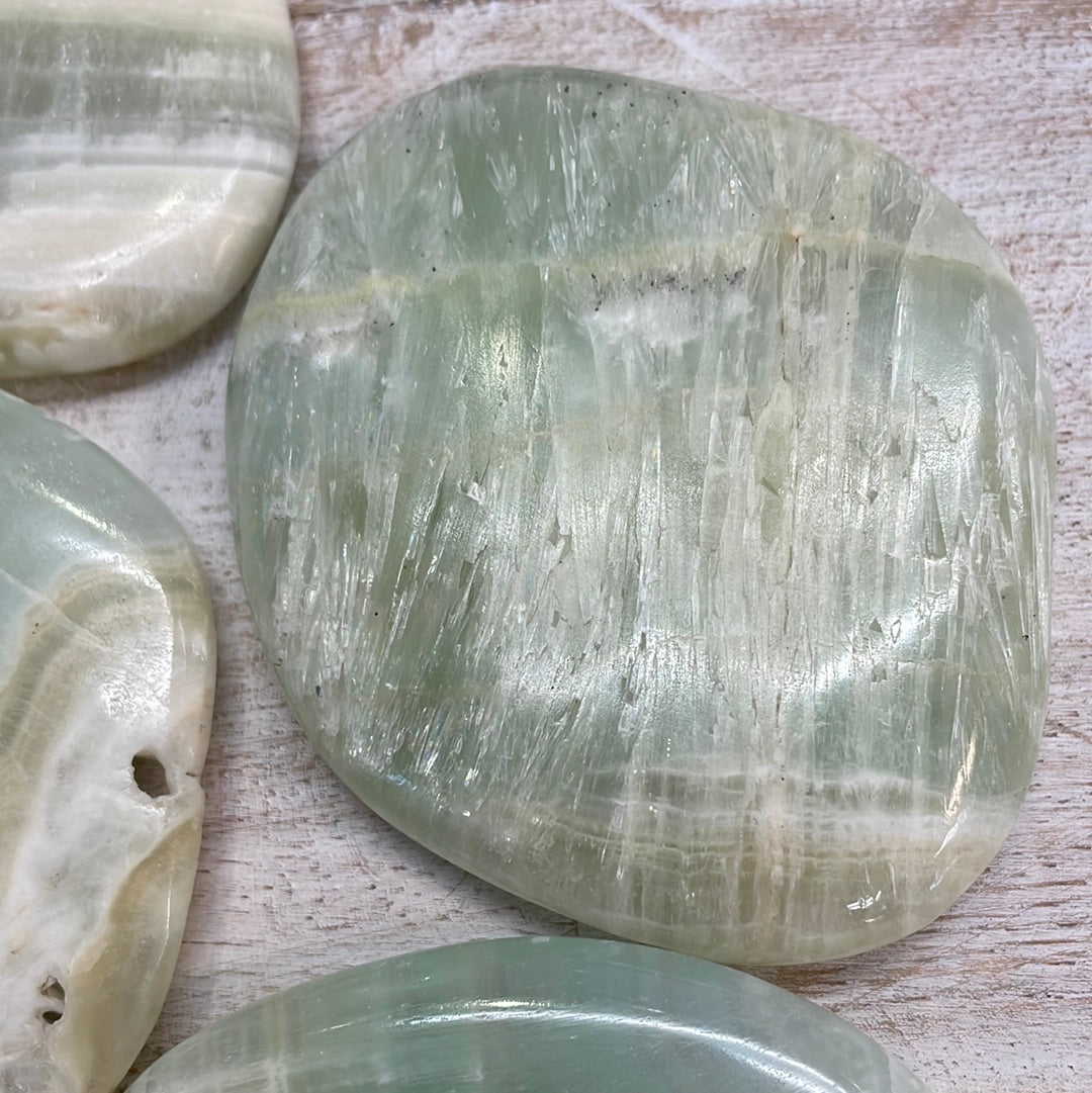 Pistachio Calcite Palm Stone