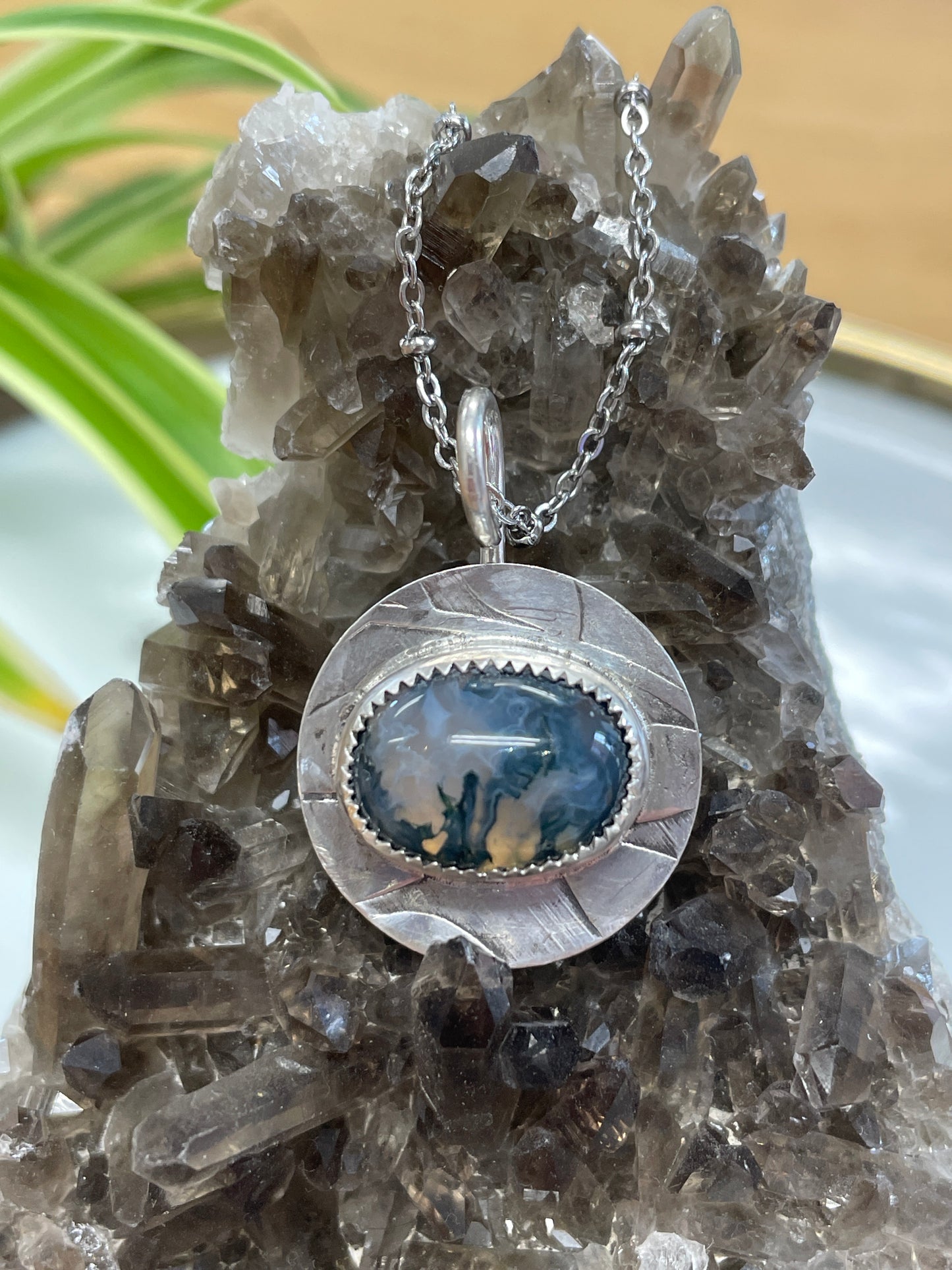 Moss Agate SS Pendant