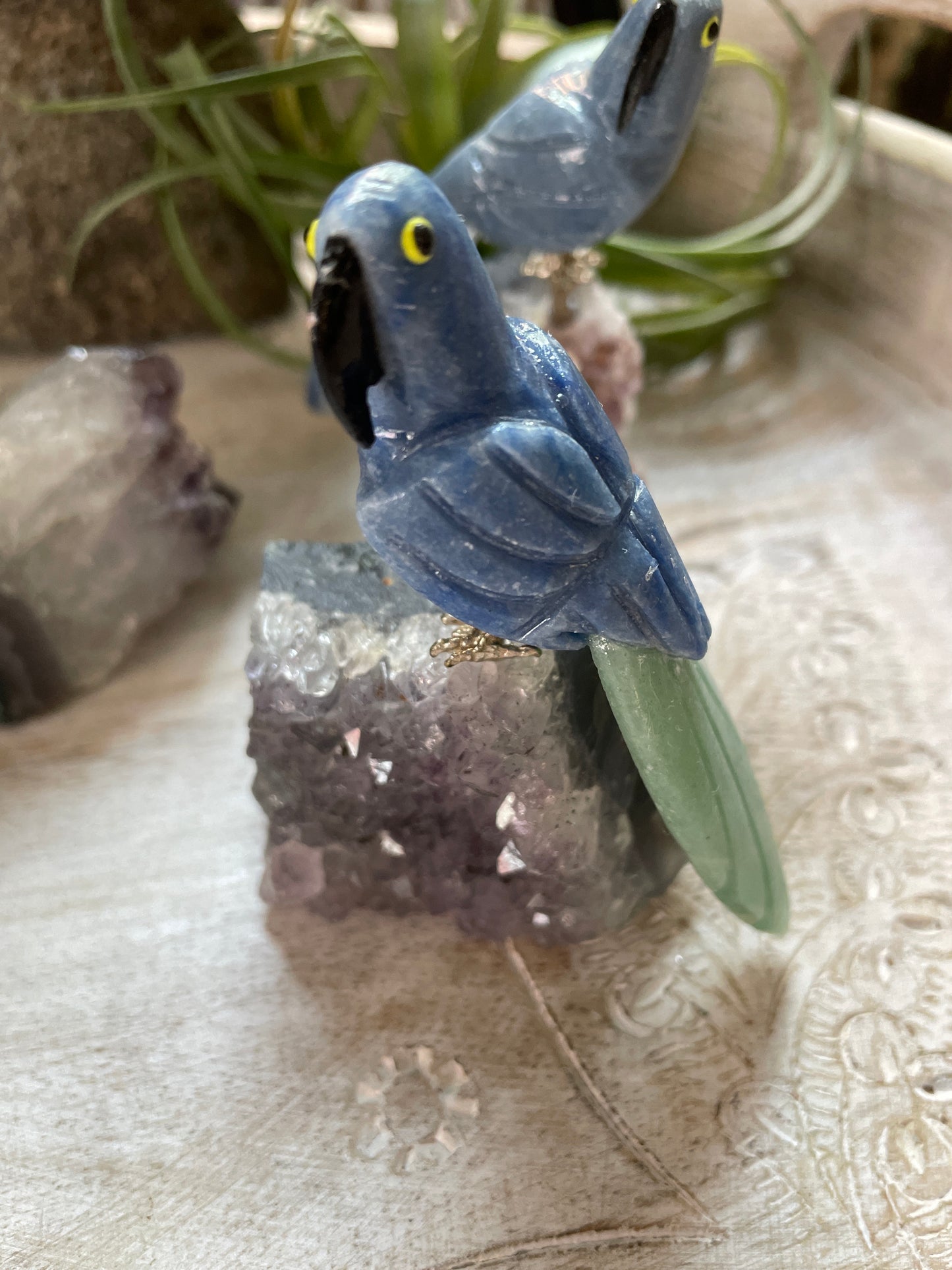 Blue Aventurine Bird on Amethyst