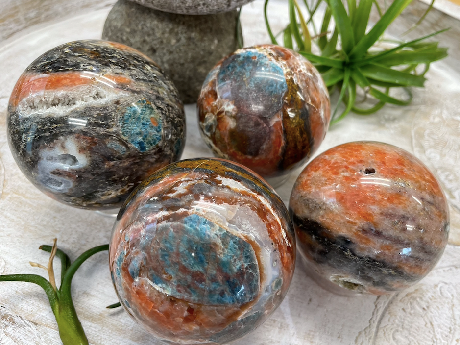 Sunstone & Blue Apatite Sphere