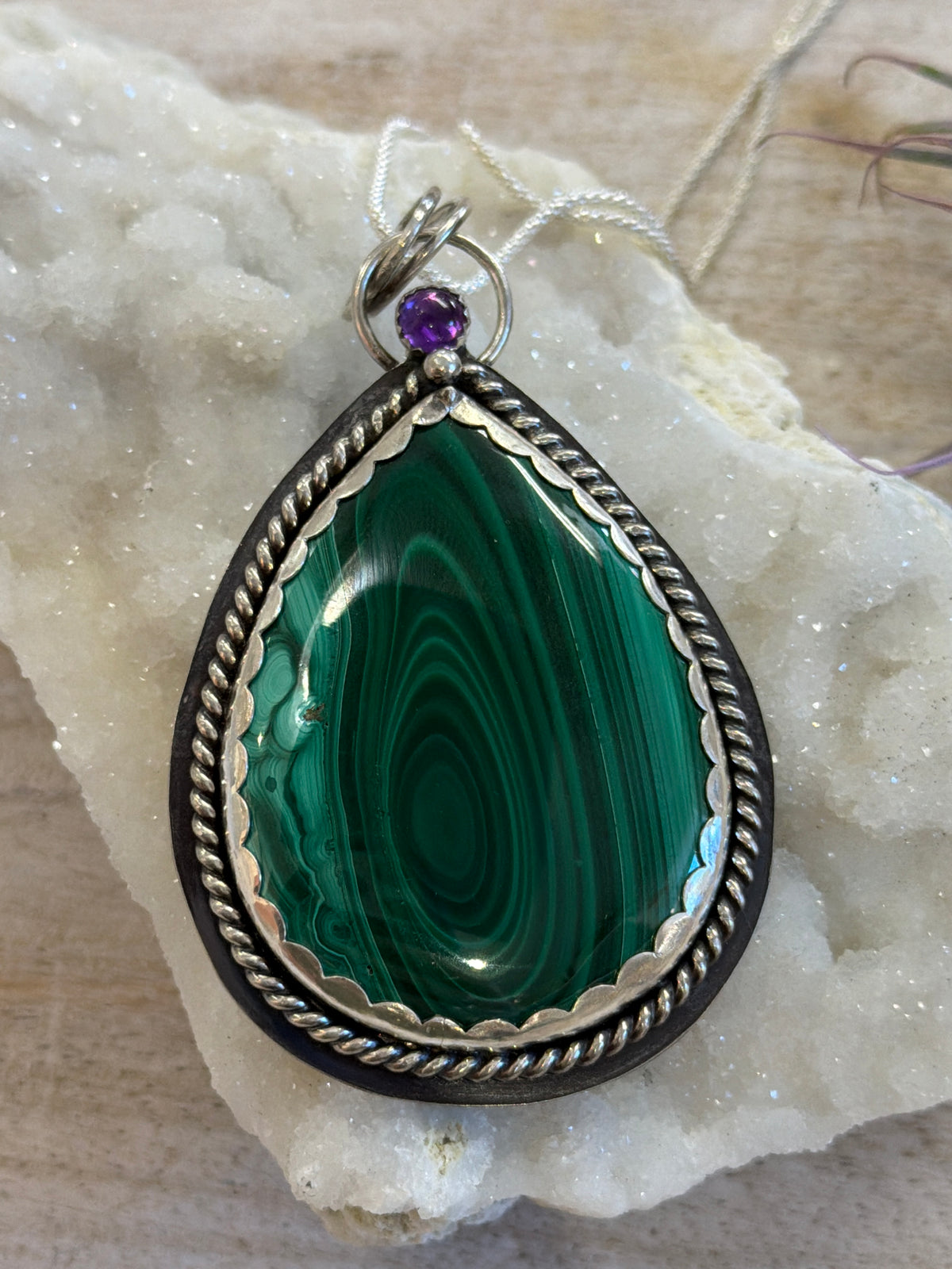Malachite & Amethyst SS Necklace