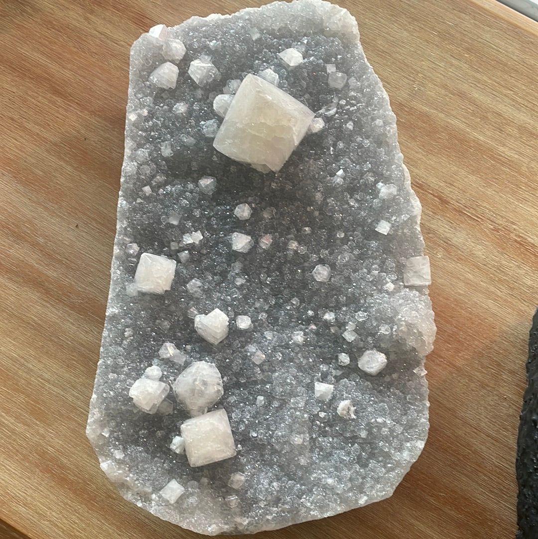 Apophyllite on Blue Chalcedony