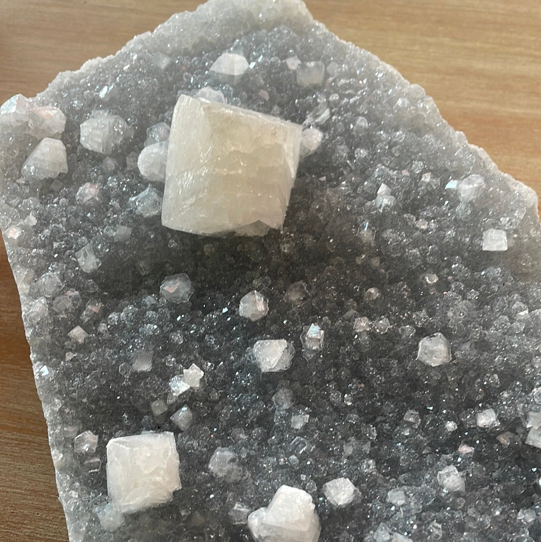 Apophyllite on Blue Chalcedony