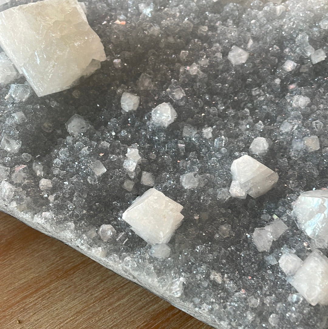 Apophyllite on Blue Chalcedony