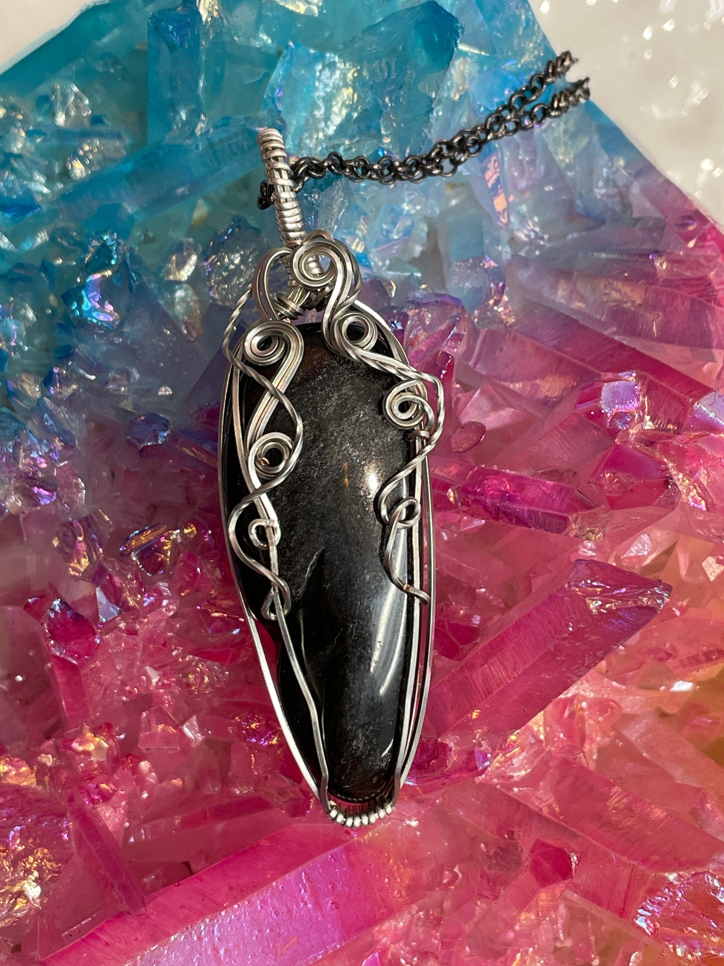 Silver Sheen Obsidian Wire Wrapped