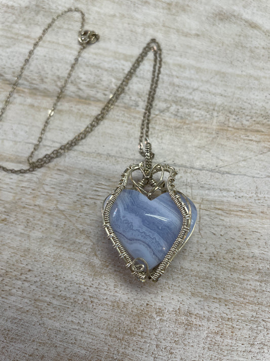 Blue Lace Agate Wire Wrapped Necklace