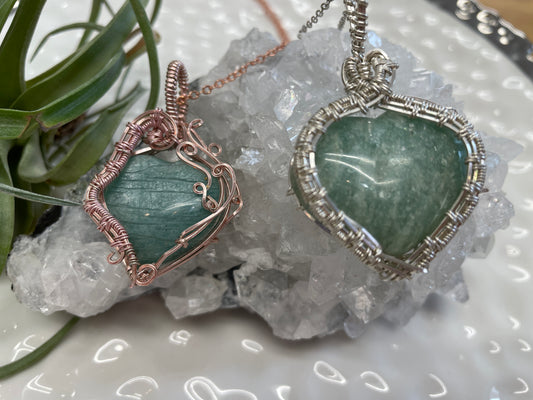 Wire Wrapped Amazonite Heart Necklace