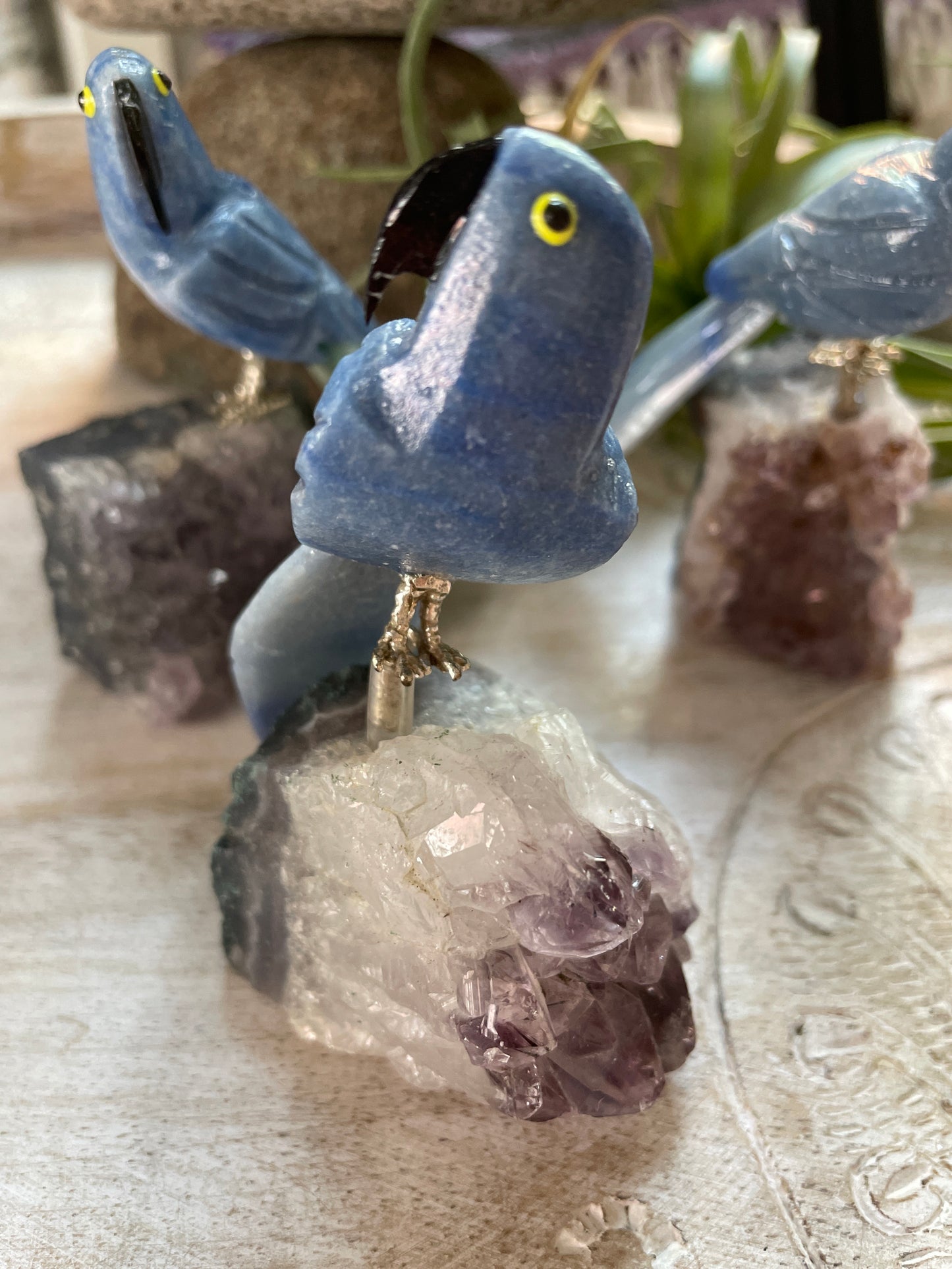 Blue Aventurine Bird on Amethyst