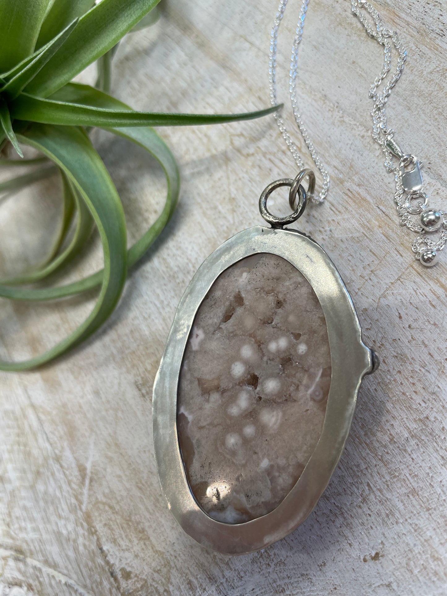 Flower Agate SS Pendant