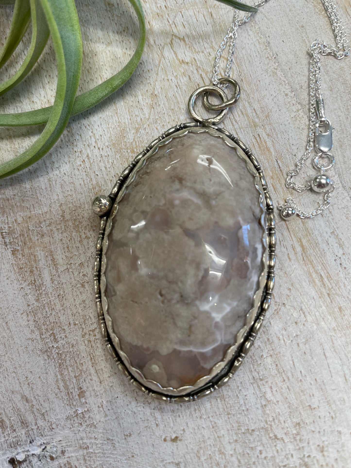 Flower Agate SS Pendant