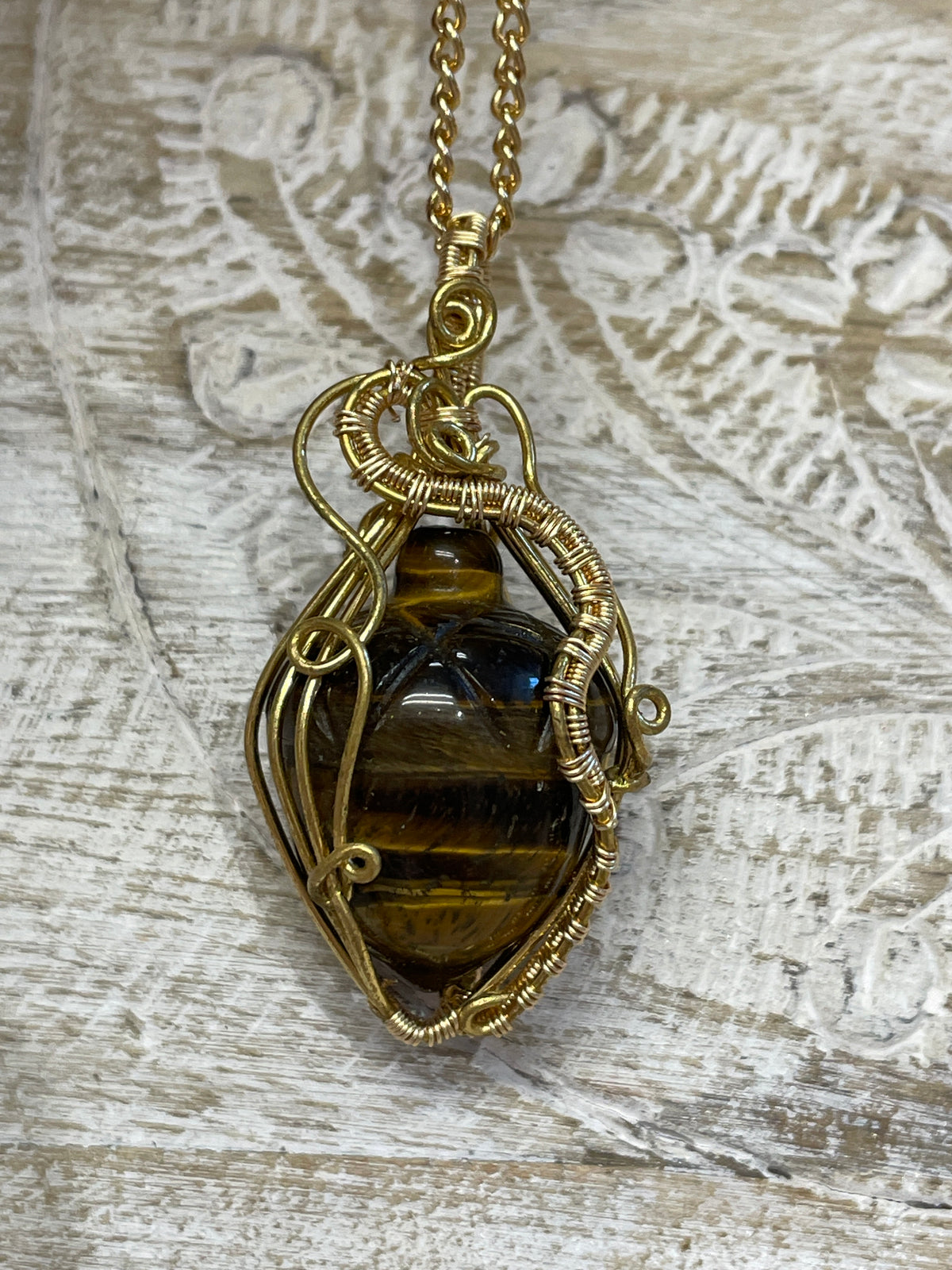 Tiger's Eye Acorn Wire Wrapped