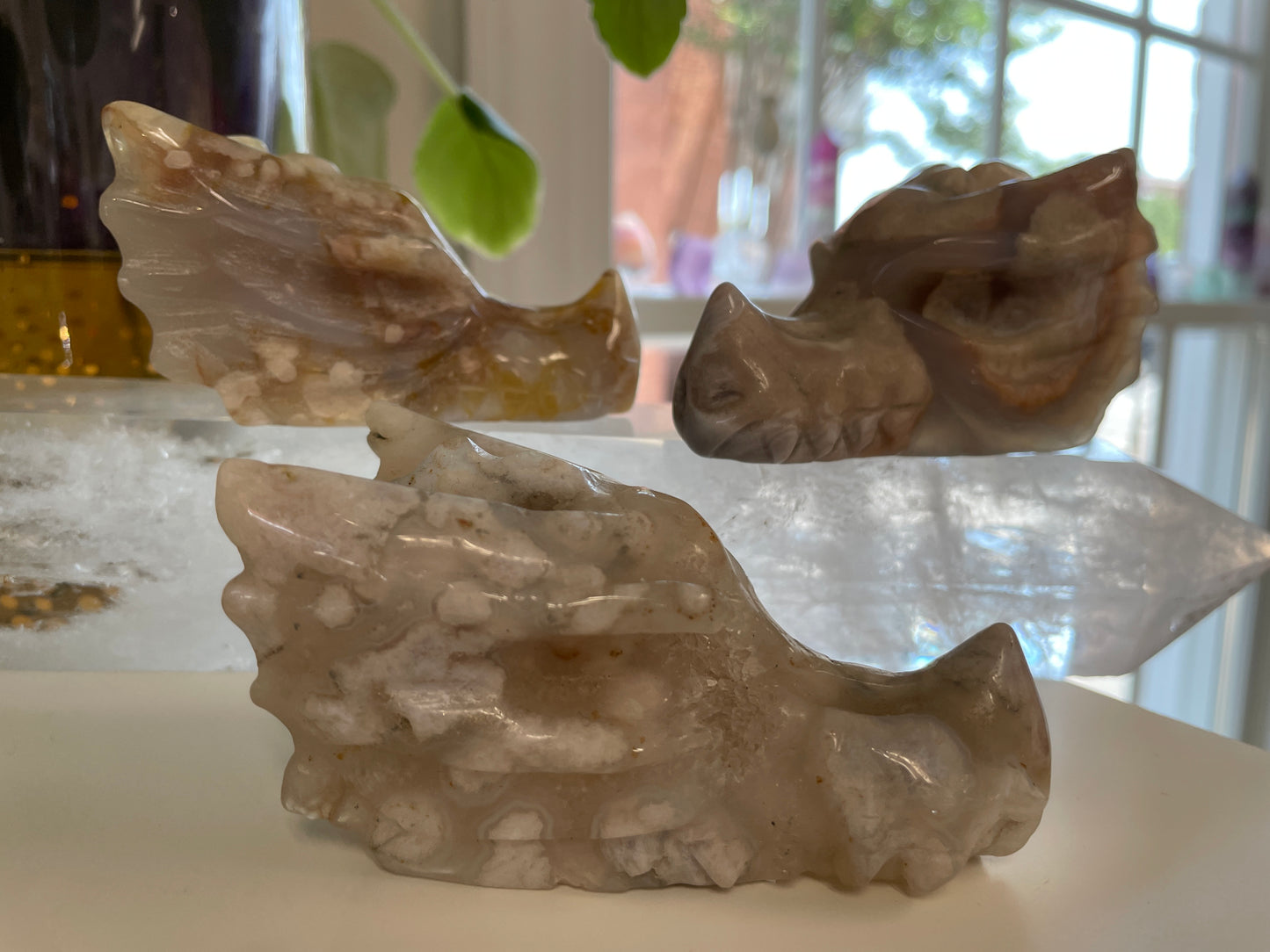 Flower Agate Dragon Head
