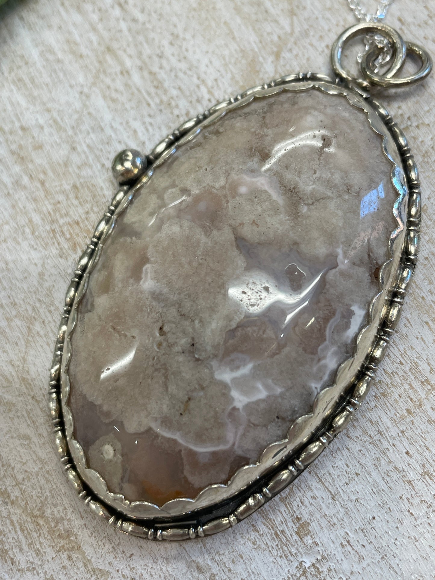Flower Agate SS Pendant