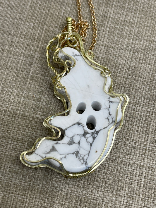 Howlite Ghost Wire Wrapped Necklace