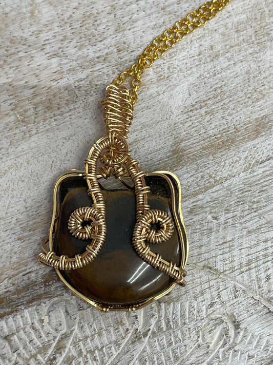 Tiger's Eye Cat Wire Wrapped Necklace