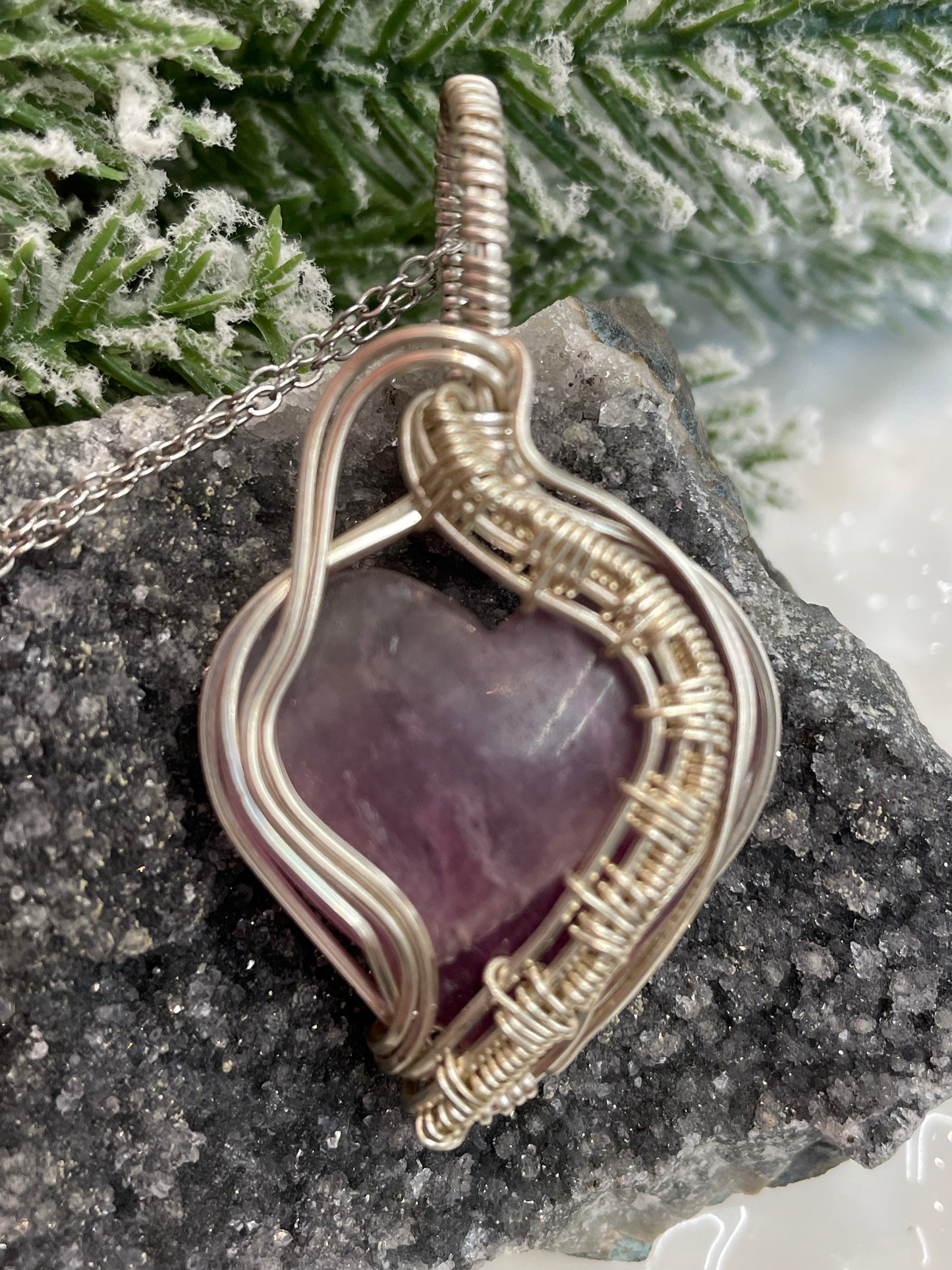 Flower Agate Wire Wrapped Necklace
