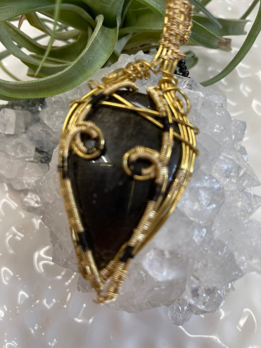 Silver Sheen Obsidian Wire Wrapped