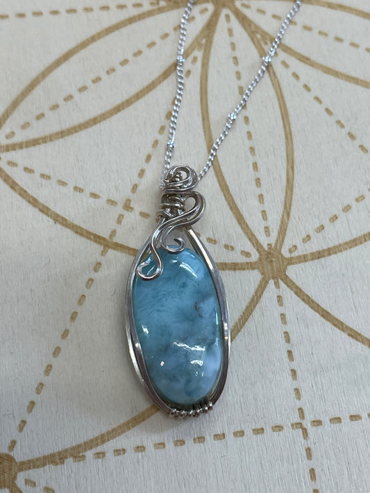 Larimar Wire Wrapped Necklace