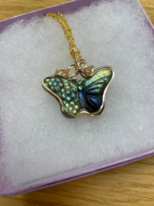 Labradorite Butterfly Wire Wrapped Necklace