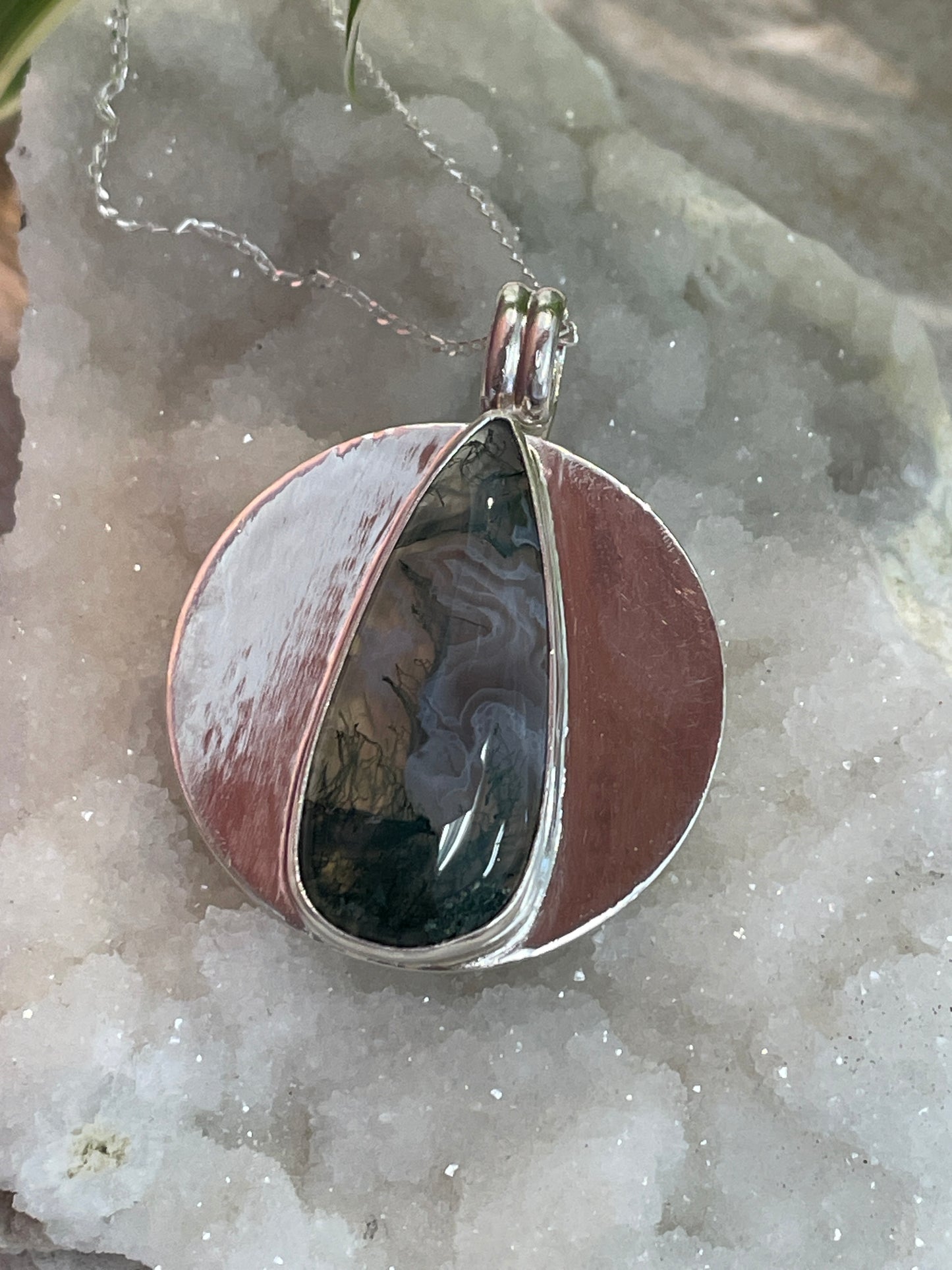 Moss Agate SS Pendant