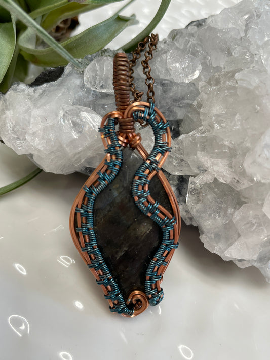 Labradorite Wire Wrapped Necklace