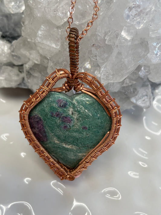 Ruby in Fuchsite Wire Wrapped Necklace