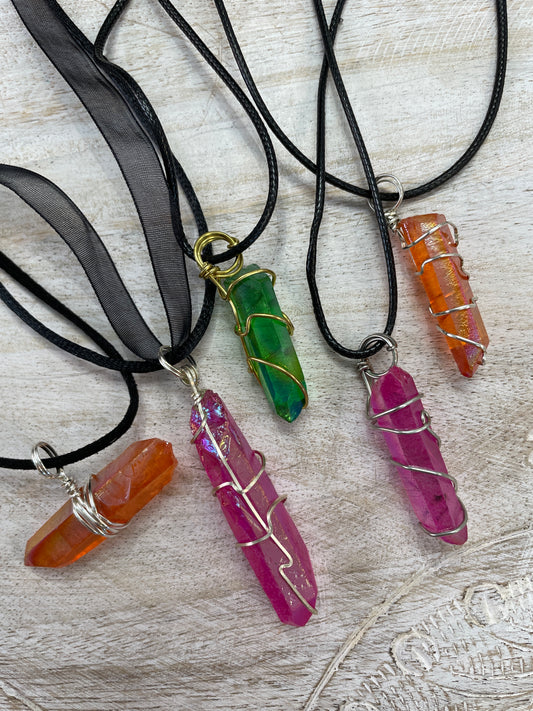 Aura Quartz Wire Wrapped Necklace