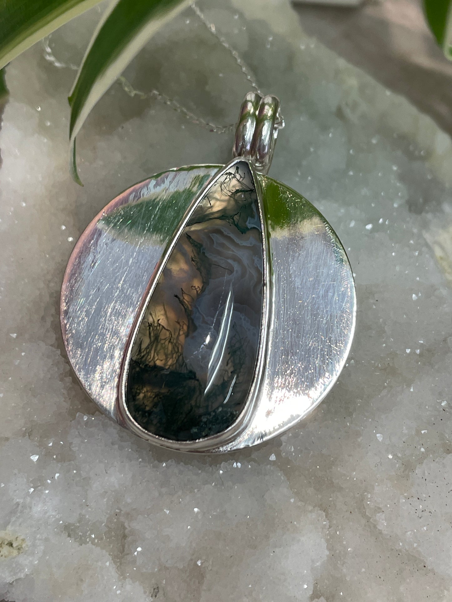 Moss Agate SS Pendant