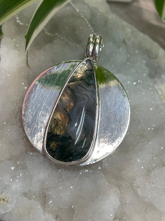 Moss Agate SS Pendant