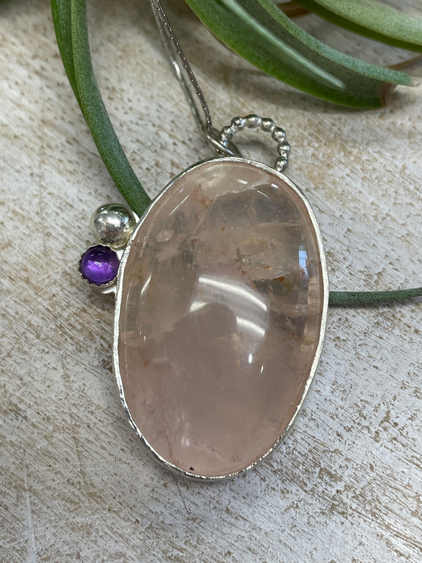 Rose Quartz & Amethyst SS Pendant