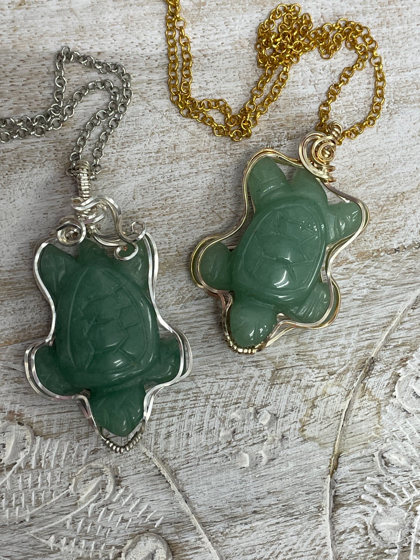 Aventurine Sea Turtle Wire Wrapped Necklace