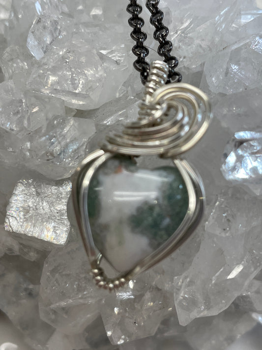 Moss Agate Wire Wrapped Heart