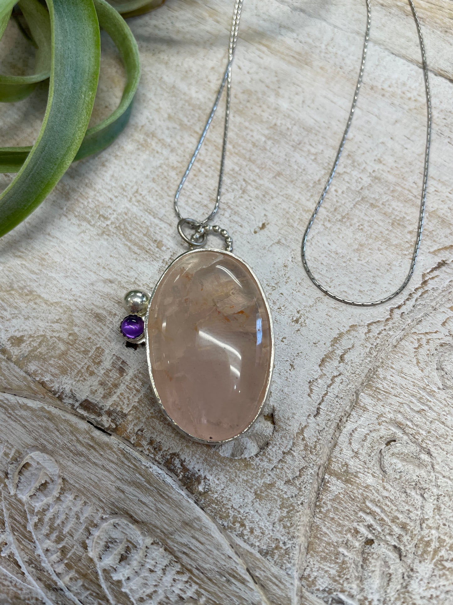 Rose Quartz & Amethyst SS Pendant