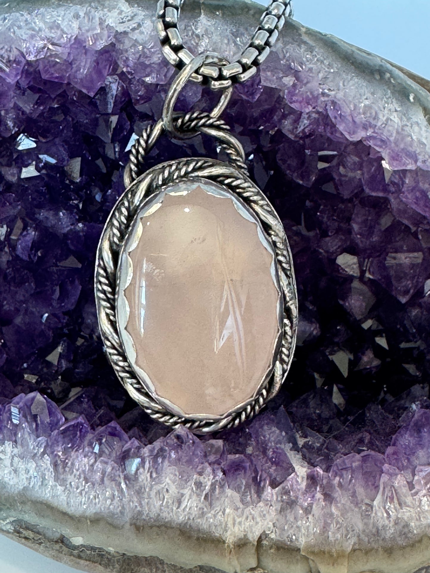 Rose Quartz SS Pendant