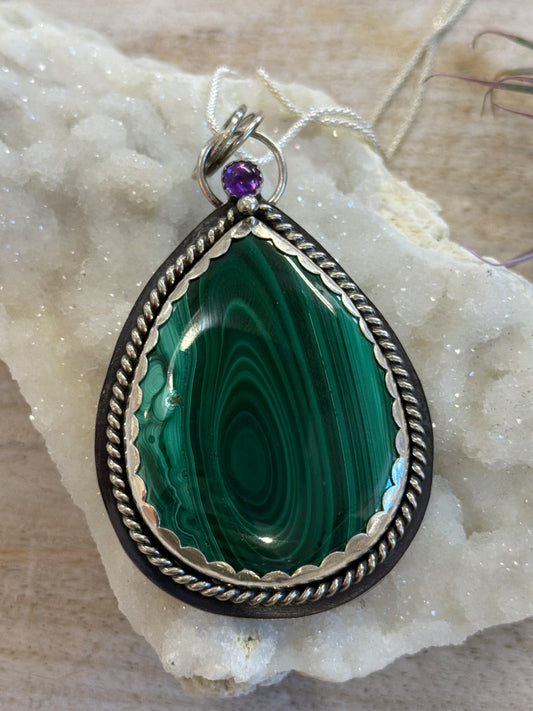 Malachite & Amethyst SS Necklace